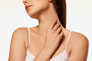 Woman has smooth appealing jawline after reducing submental fat with Kybella.