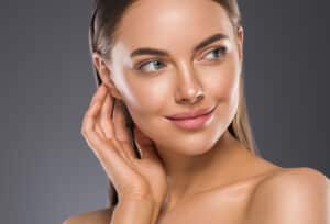 Woman with refined facial profile and smooth nose appearance